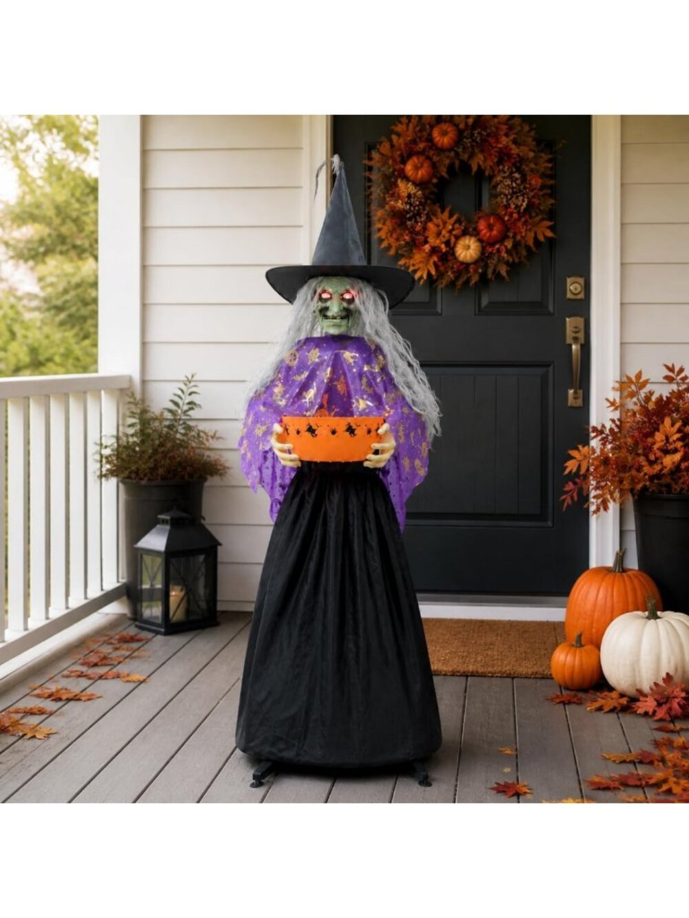 57-Inch Animated Witch Candy Bowl - Sound Activated Halloween Decor